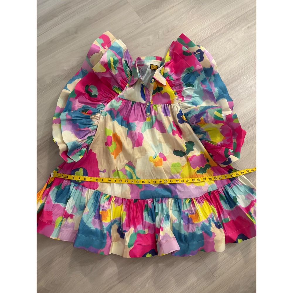 Love Highlight Dress Women Abstract Floral Ruffle Butterfly Sleeve Babydoll M - Picture 9 of 15